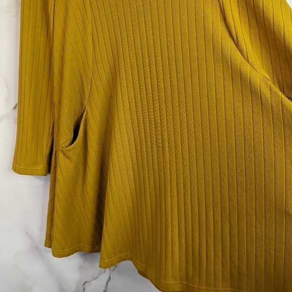 Umgee Long Sleeve Dress Rib Size Small Yellow Mustard Boho Tunic Pocket Basic - Picture 5 of 10